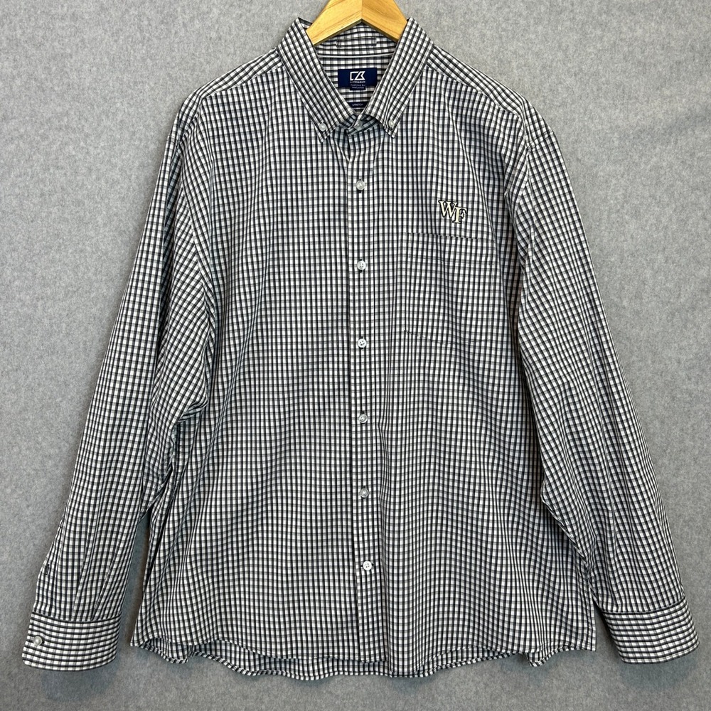 Cutter & Buck Shirt Wake Forest Demon Deacons Logo Black White Gingham Mens XXL